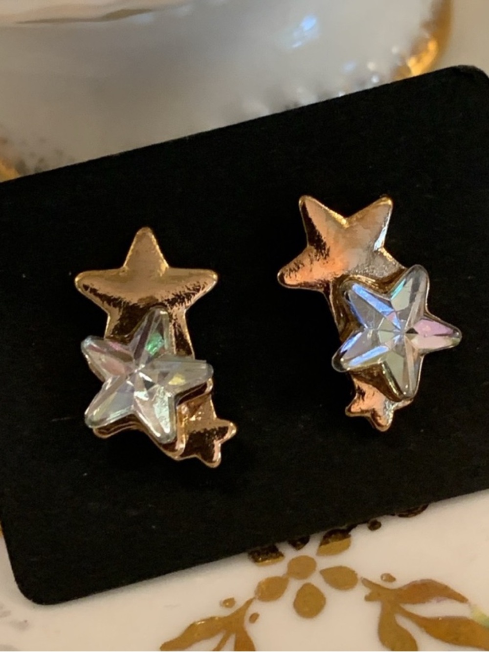 Gold Crystal Star Stud Earrings